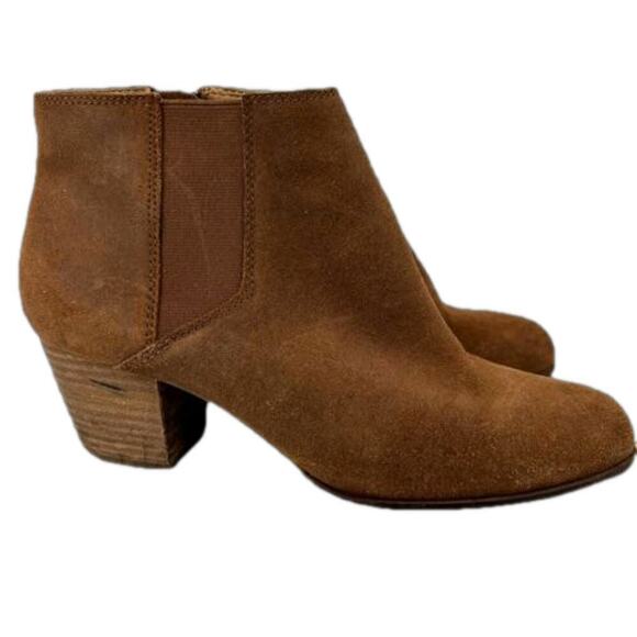 Lucky Brand Tulayne Ankle Bootie Side Zip Boot Brown Leather Block Heel Size 8.5 - Picture 1 of 14